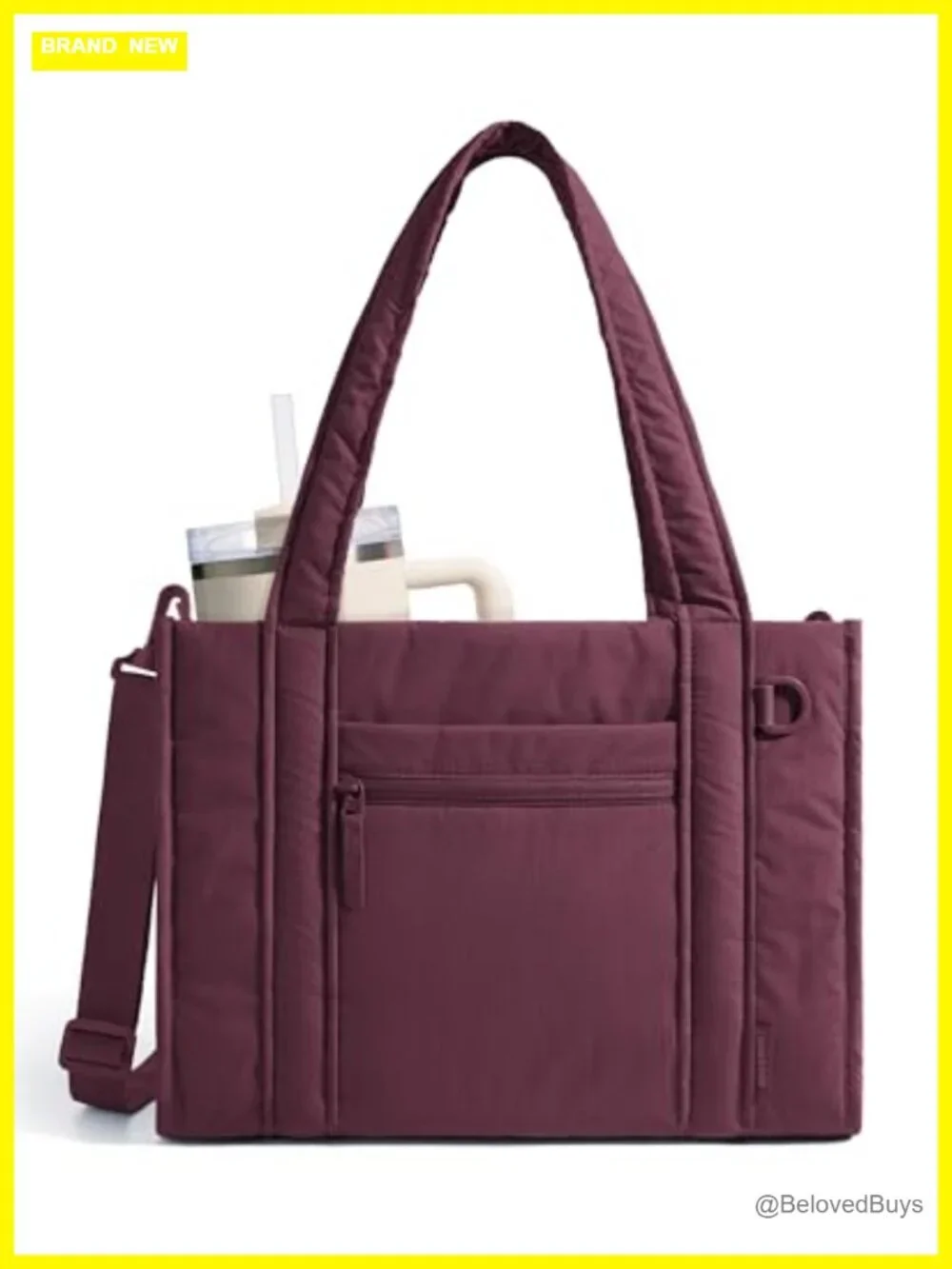Quilted Nylon Tote Bag with Laptop Compartment, Crossbody, Travel Work College